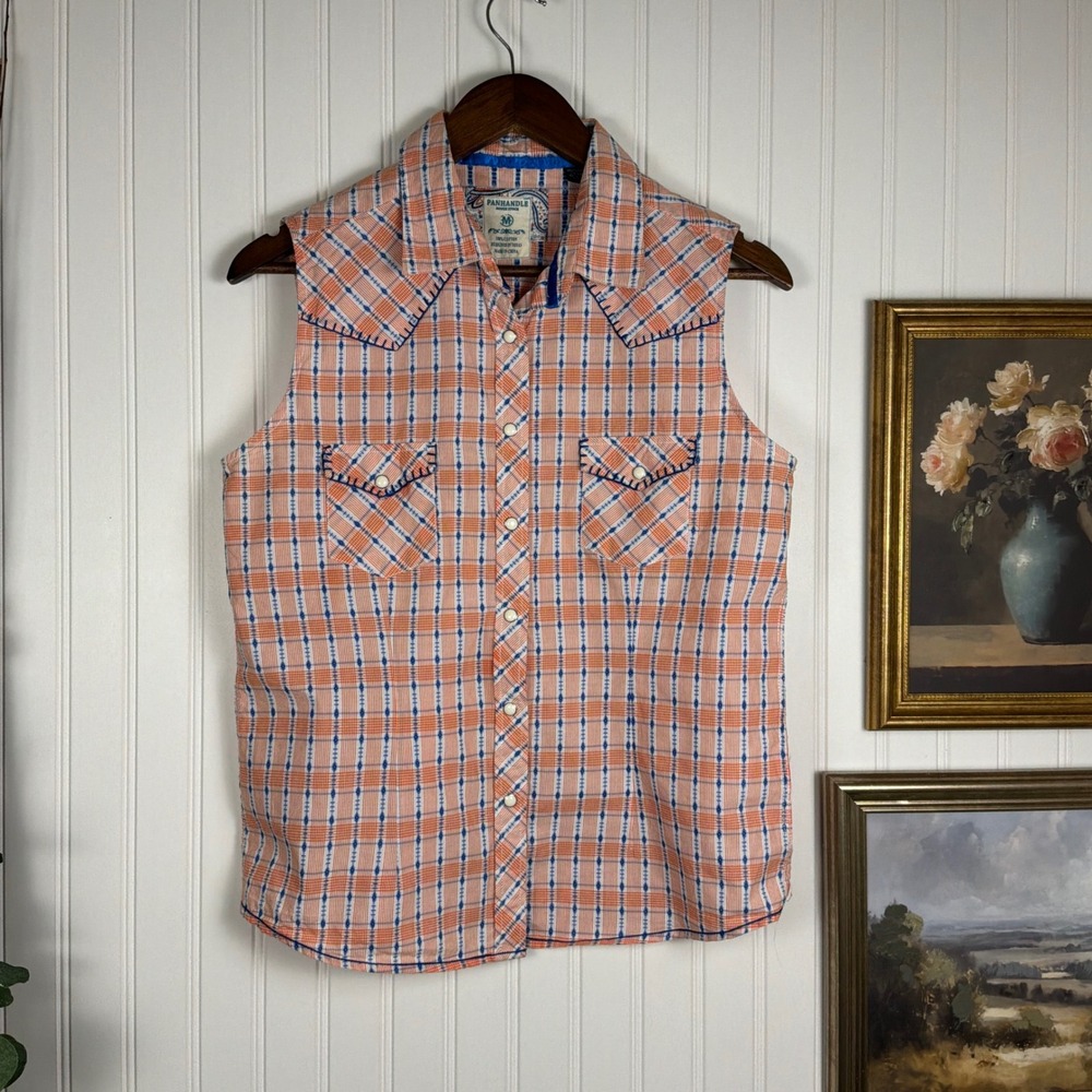 Panhandle Rough Stock Western Shirt Womens Medium Orange Plaid Excellent
